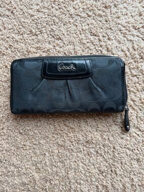 Coach Black Signature Zip-Around Wallet with Logo Plaque